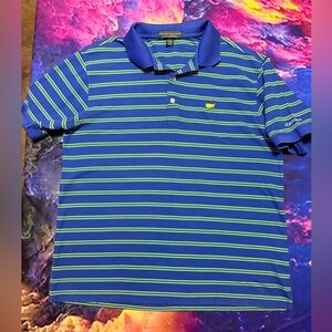 Vtg. Masters Vibrant Blue Polo with Green & White Stripes